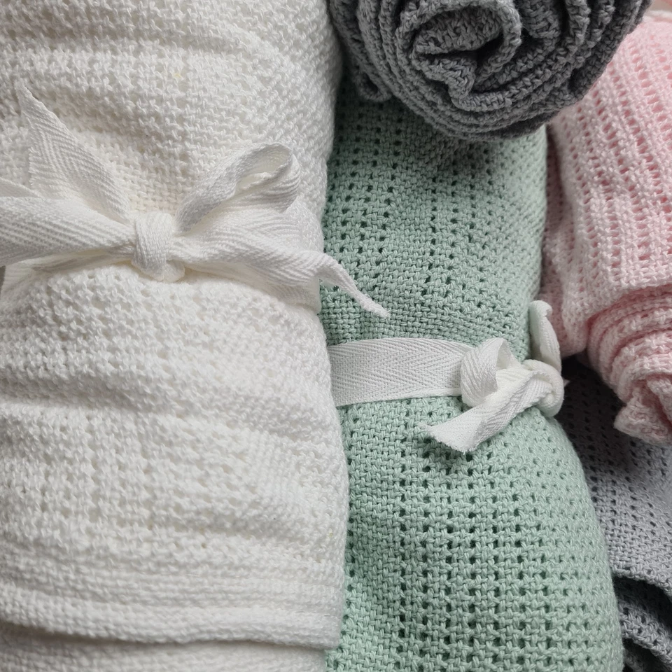 BULK Baby Cotton Blankets x 5. Unisex Cellular Lightweight Knit Throw Bedding - image 4 of 4