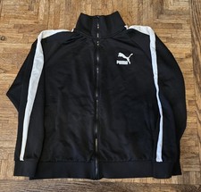 PUMA T7 Iconic Full Zip Track Jacket Mens Black Casual Athletic Outerwear Sz L