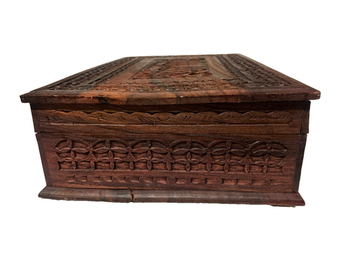 Turn of the Century Handcrafted Antique Wooden Craved Shell Jewelry Box - Picture 15 of 16