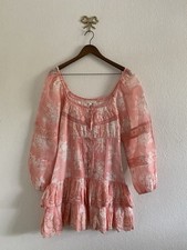 Loveshackfancy Tayton Mini Dress Size 8 Pink Floral Ruffle Cottagecore Prairie