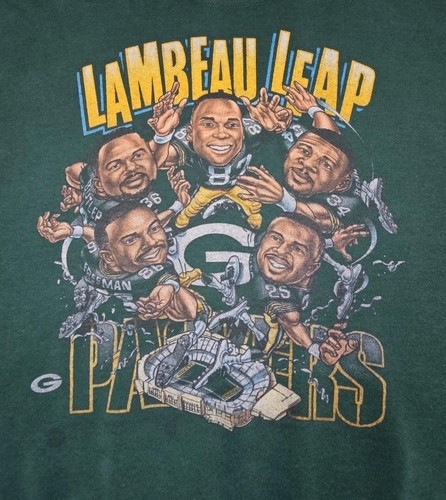 VTG 90s Green Bay Packers Green Sweatshirt Charicature Lambeau Leap Graphic LRG - Picture 3 of 14