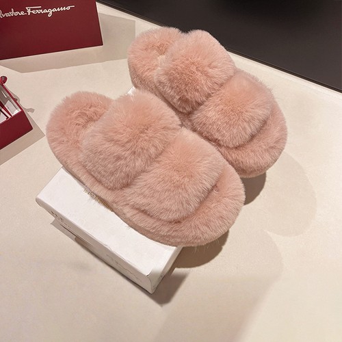 Open Toe Fluffy Slippers Indoor Winter Warm Fashion House Shoes - Picture 7 of 22