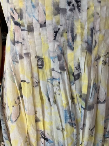 Rebecca Taylor Aloha Dress Womens Yellow Floral Sz 2 Pintuck Pleated Lined Midi - Picture 3 of 8