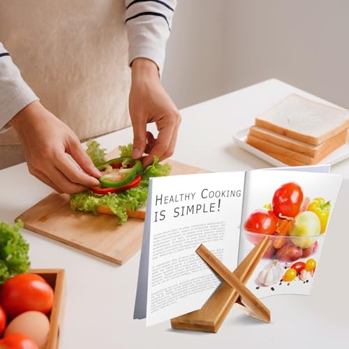 Cookbook Stand for Kitchen, Recipe Book Holder for Kitchen Counter, Wooden - Picture 4 of 6
