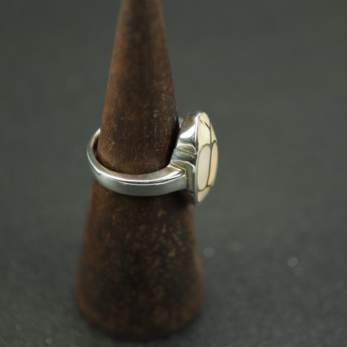 Vintage Sterling Silver Statement Ring Mother of Pearl 925 Size O 7.68g Art Deco - Picture 4 of 11