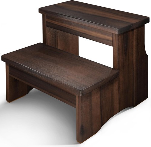 Wooden Acacia 2-Step Stool Elegant Walnut Kitchen Bathroom Adults Kids Portable - Picture 3 of 10