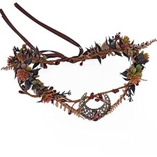 Moon Flower Crown Headpiece - Floral Elf Circlet Woodland Forest Black Red