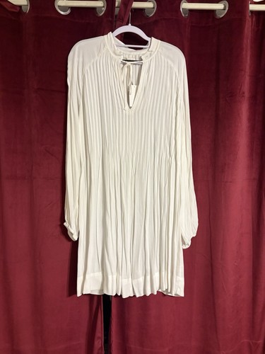 H&M White Pleated Semi-Sheer Dress Size 10