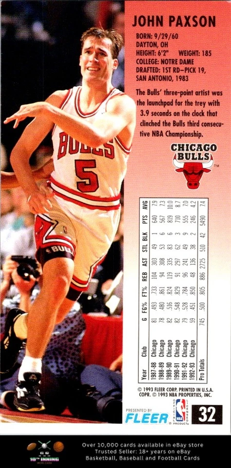 1993-94 Jam Session BASKETBALL #32 John Paxson - Image 2 of 2