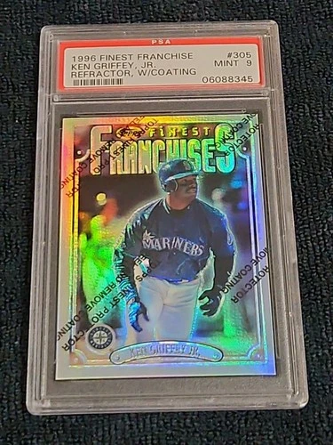 1996 Topps Finest Franchise Ken Griffey Jr #305 Refractor With Coating PSA 9