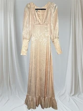 1970s Peach Satin Gunne Sax Prairie Dress I Magnin (minor Flaws) XXS 32/29 Tie