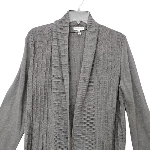 Croft & Barrow offene Strickjacke mittel Feinstrick grau Langarm Vorhänge vorne - Bild 4 von 8