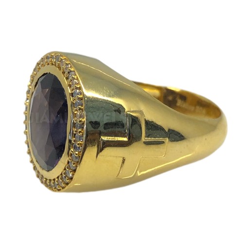 Men’s Bishop Ring Simulated Amethyst Moissanite Oval Bezel Solid 10k Yellow Gold - Picture 4 of 10