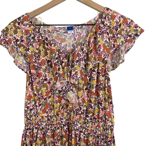 Blusa Antigua Azul Marino Para Mujer Talla Pequeña Ditzy Floral Cintura Calada Volantes Boho Campesina - Imagen 2 de 12