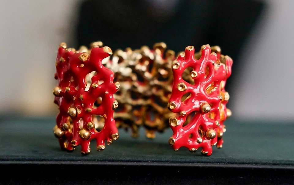 Kenneth Jay Lane 18K позолоченный красный эмаль коралл мотив браслет - Изображение 3 из 4