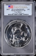 2013 Mount Rushmore Np Atb Quarter 5 Oz Silver Pcgs Ms 69 Dmpl | First Strike