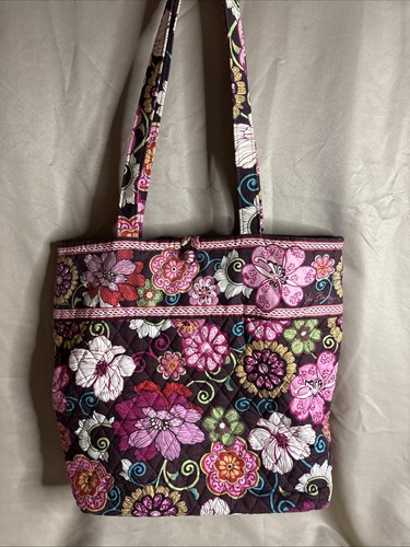 Vera Bradley Button Tote Retired “Mod Floral” Pink & Brown Shoulder Bag Purse
