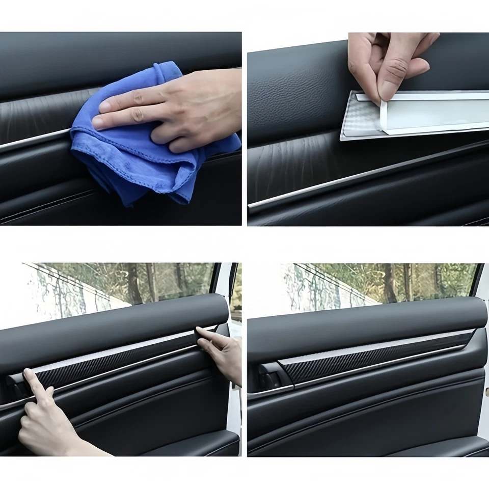 Para Honda Accord 2018-22 Estilo Fibra de Carbono Panel de Puerta Apoyabrazos Cubierta a Rayas Borde Foto 3 de 4