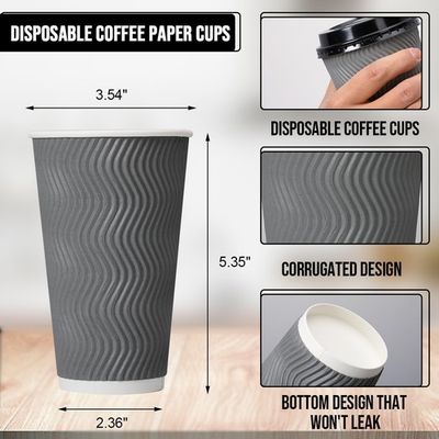 100 Pack 16 Oz Coffee Cups with Lids, Disposable Insulated Hot Cups to Go  Paper | eBay