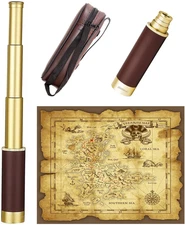Retro Pirate Telescope Zoomable with Treasure Map 25X30 Spyglass Portable Collap