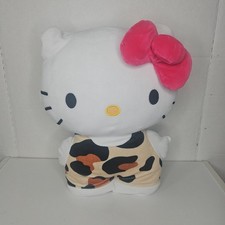 Hello Kitty LARGE 17" Plush Cuddle Pillow Buddy Bedding Leopard Overalls Sanrio