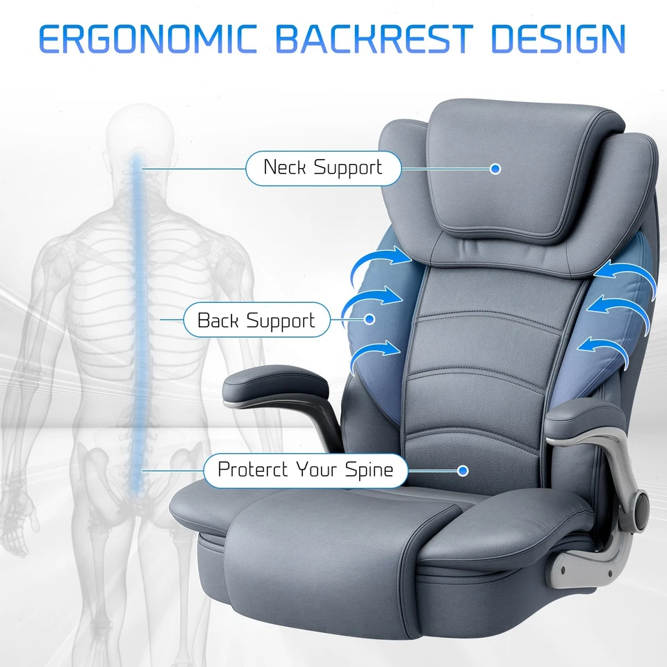 Silla de oficina de cuero grande y alta 400 lb silla de escritorio ejecutiva ergonómica giratoria R Foto 4 de 4