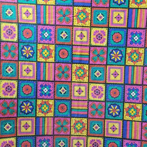 Vintage Tandem Textiles Granny Square Printed Fabric - 66" x 86" - Picture 3 of 6