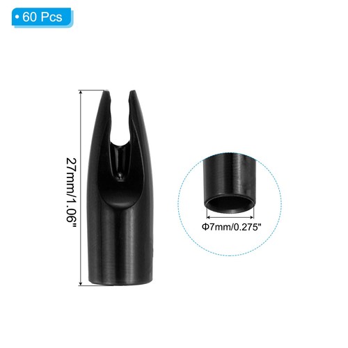 60 Pcs 7mm Archery Arrows Nocks Plastic Glue on Arrow Nock Black - Picture 2 of 3