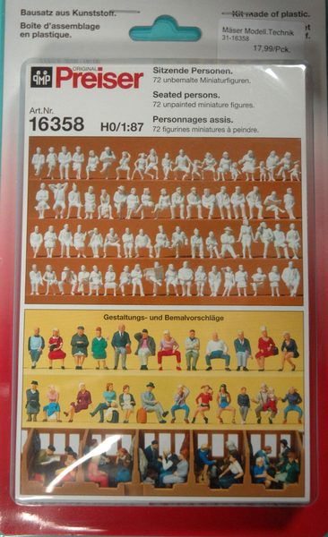 Preiser 16358 Sitzende Personen 72 Ubemalte Miniaturfiguren Bausatz HO NEU-image