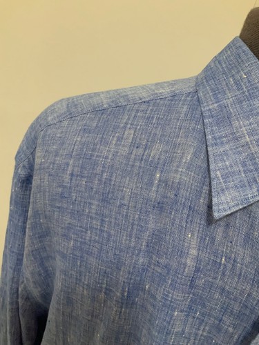 AUTHENTIC ERMENEGILDO ZEGNA MENS BLUE LINEN SPREAD COLLAR SHIRT SZ XL NEW - Bild 6 von 17