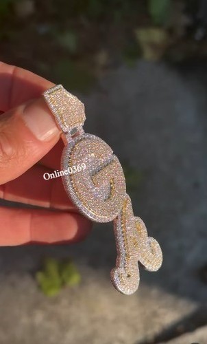 Men's Certified Lab Grown Diamond Icy Initial Two Latter Pendant In 925 Silver - Picture 4 of 6