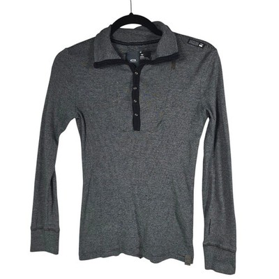 G-Star Raw Womens Grey Micro Stripe Long Sleeve Snap Button Polo Top Size Medium