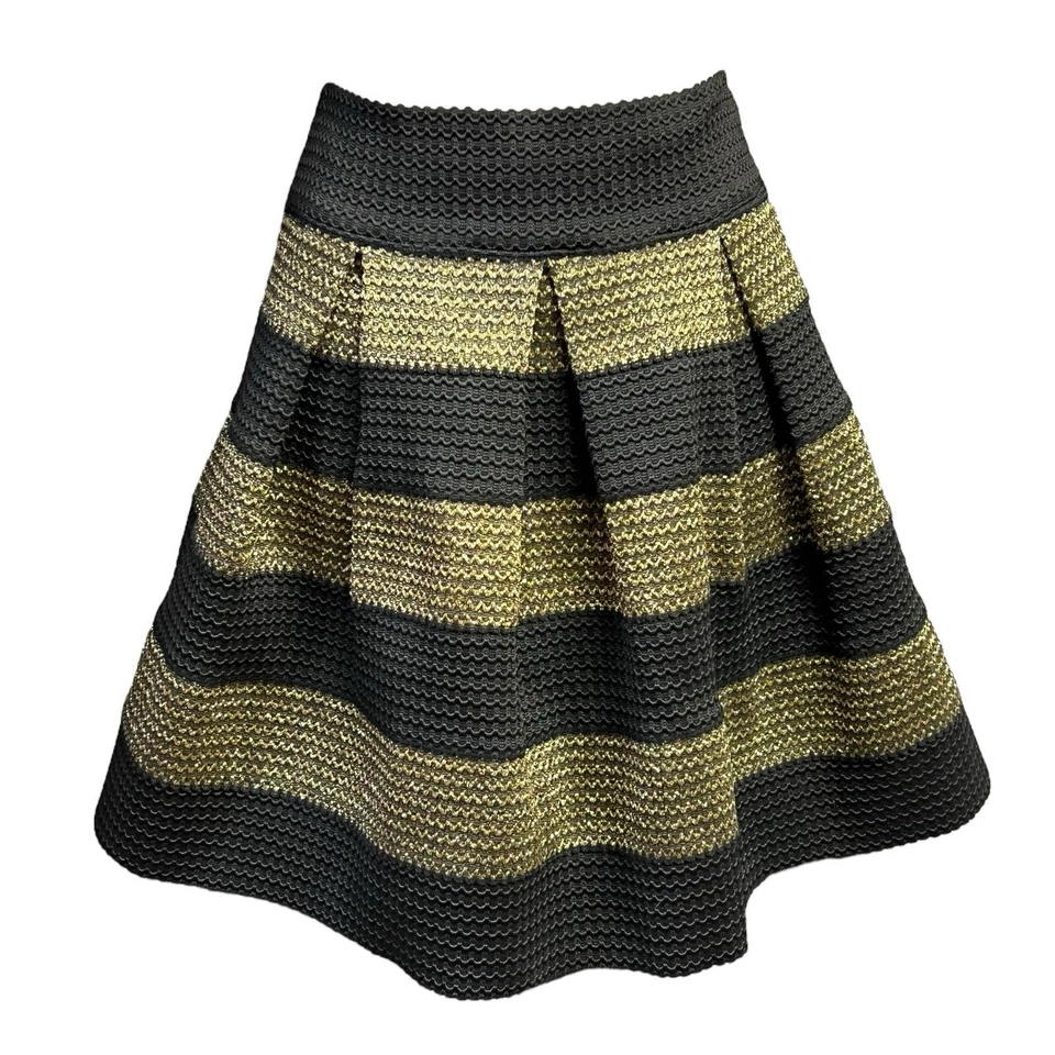 Falda Xhilaration Pequeña Negra Dorada Plisada Tejida Rayas Brillo Texturizada Pull On Foto 2 de 4