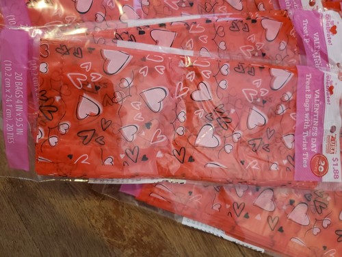 360 sacchetti per trattamenti di San Valentino, 4 pollici x 9,5 pollici, cuori rosa, NUOVO - Foto 3 di 3