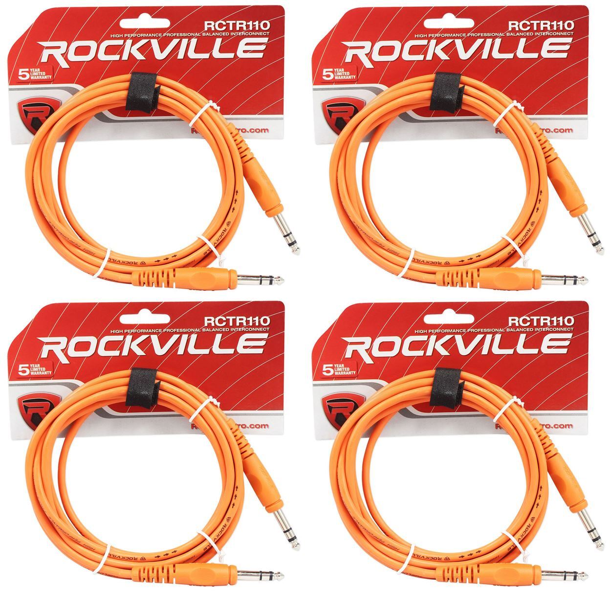 4 Кабель Rockville RCTR110O оранжевый 10 1/4 TRS-1/4 TRS из 100% меди