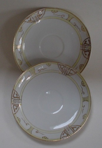OLD NIPPON Japan Vintage China Dinnerware Set Porcelain GOLD ENCRUSTED 2 SAUCERS - Picture 1 of 4
