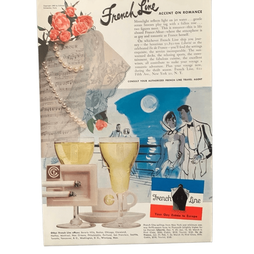 Anuncio de anuncio romántico vintage 1952 French Line con acento de crucero - Imagen 2 de 3