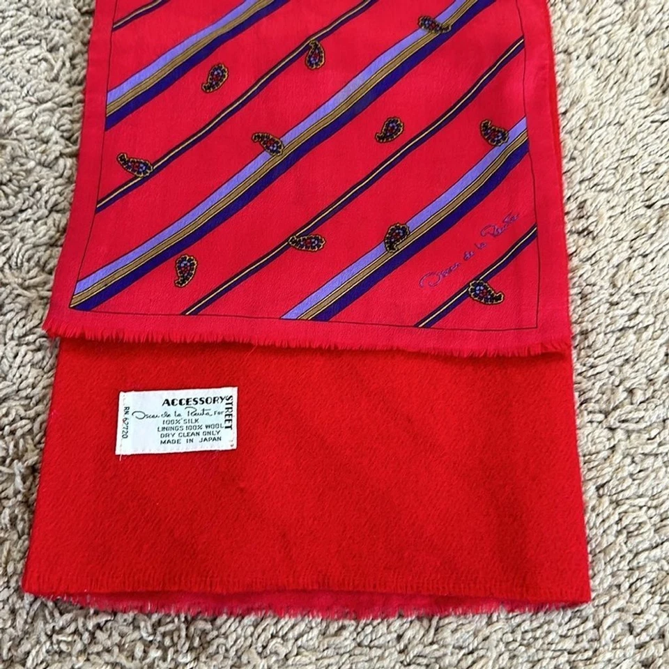 Bufanda larga vintage Oscar de la Renta para hombre doble cara seda/lana 8x46 Foto 3 de 4