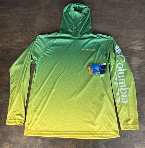 NEW OREGON DUCKS COLUMBIA OMNI-SHADE PFG HOODED FISHING SHIRT MENS SIZE MEDIUM