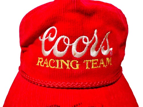 Sombrero de pana rojo autografiado por Bill Elliott Coors Racing Team Calhead vintage años 80 - Imagen 14 de 17