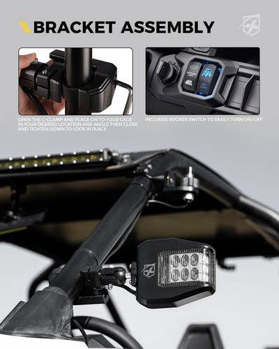 Espejos retrovisores laterales UTV con luces LED rojas para barra de jaula antivuelco de 1,75"-2" ATV RZR - Imagen 8 de 9