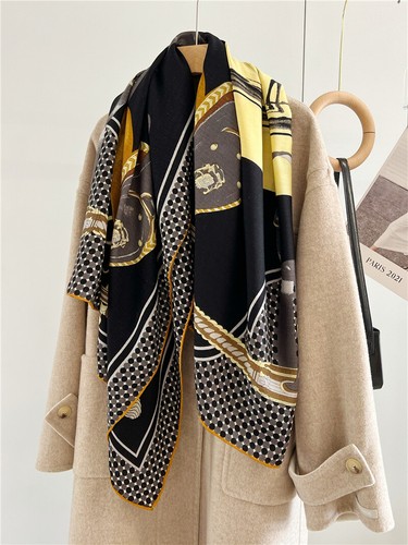 Pure Cashmere & Silk Wrap Stole Scarf Fashion Print Square Shawl Hand Rolled 53" - Picture 43 of 151