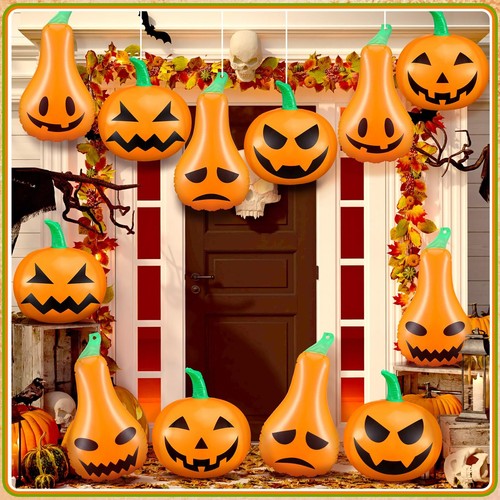 12 Pieces Halloween Inflatable Pumpkin Outdoor Decorations Blow up Pumpkin Fa... - Picture 2 of 6