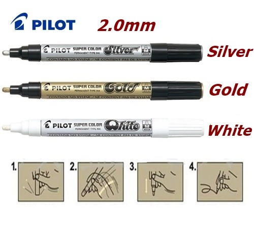 Pilot SC metal powder pigment ink Paint Marker 2.0mm Gold/ Silver /White - Picture 5 of 7