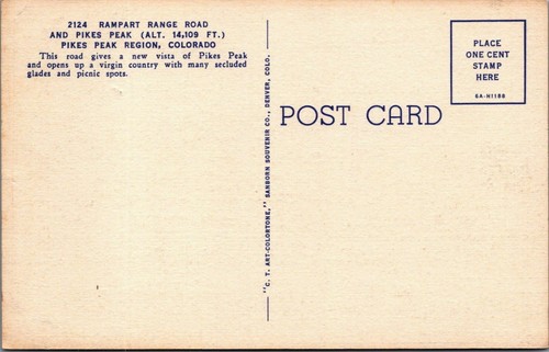Rampart Range Road Pikes Peak Colorado Postcard Unposted - Picture 2 of 2