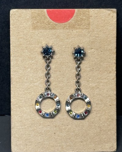 Vintage Patricia Locke NWOT Blue Multicolor Crystal Earrings Dangle MMII Signed - Picture 6 of 6