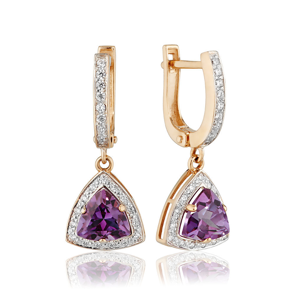 New Russian Solid 14k 585 pink gold Synth Alexandrite Earrings 4.34 gram New Russian Solid 14k 585 pink gold Synth Alexandrite Earrings 4.34 gram