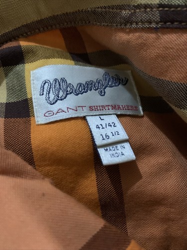 GANT x Wrangler Mens Russet Orange Plaid Shirt Men’s Size Large 16.5 Neck - Picture 9 of 9