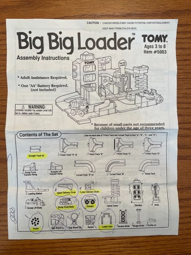 Tony #5003 Big Big Loader Set replacement part Assembly Instructions - Picture 1 of 2