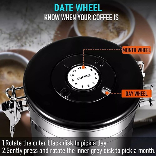 Kaffeedose 1800ml Kaffeebehälter aus Edelstahl Dosierlöffel Aromadose Luftdicht - Bild 6 von 20